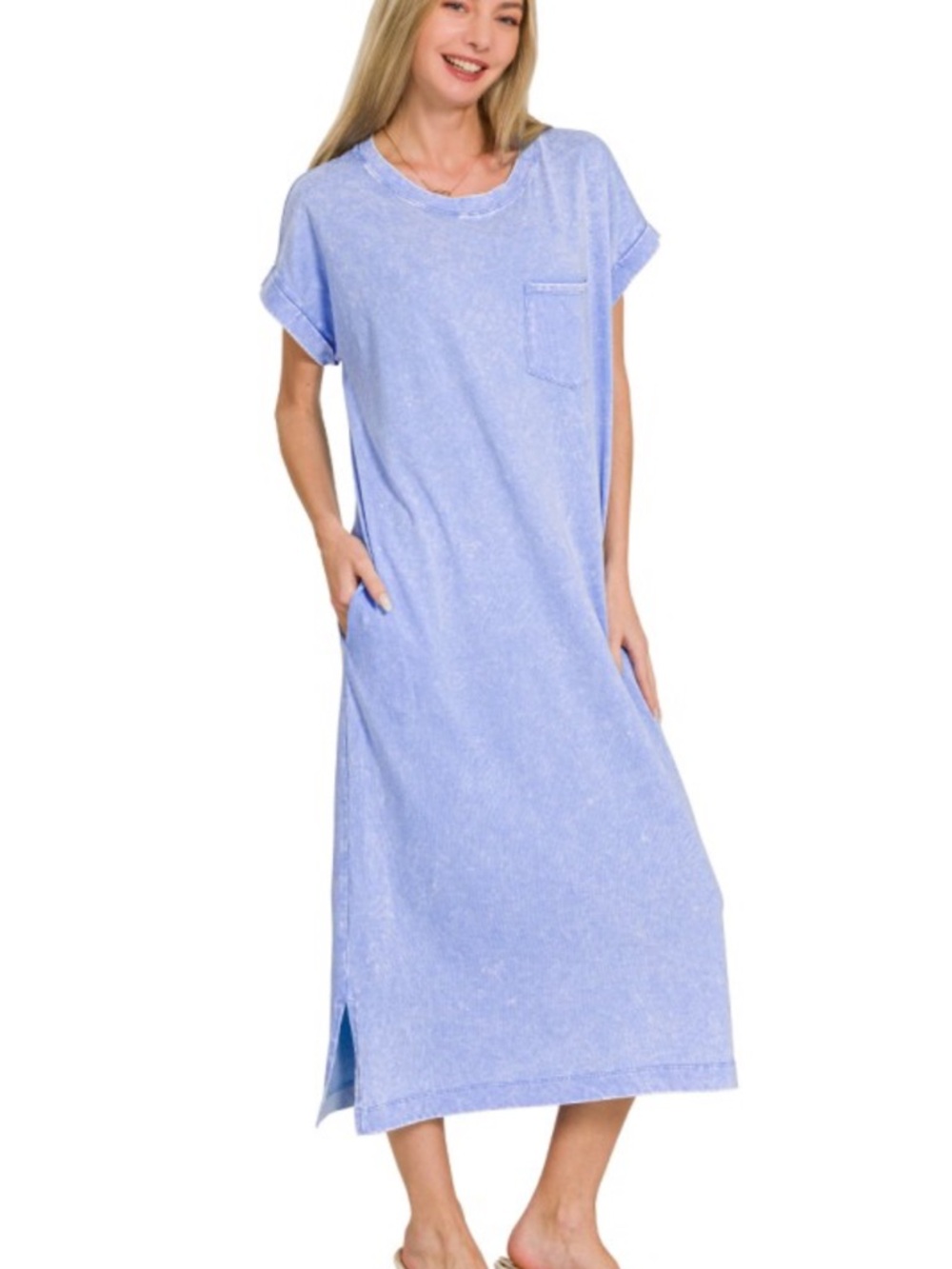 WASHED EXPOSED SEAM SHORT SLEEVE T-SHIRT DRESS